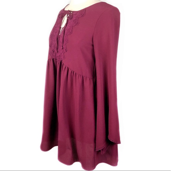Y2K Long Sleeve Mini Dress Burgundy - Picture 2 of 5